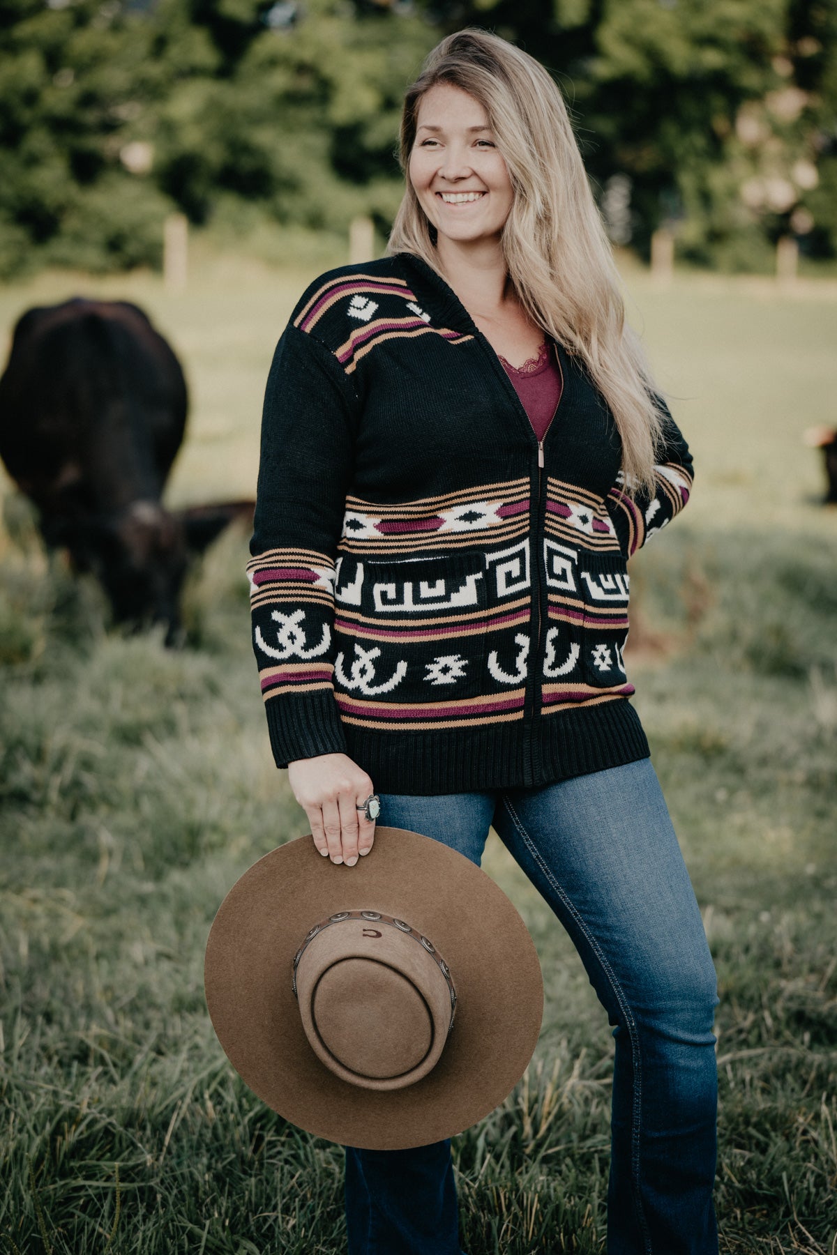 'Dacotah' Women's Black Bucking Bronc Cardigan (S - XXL)