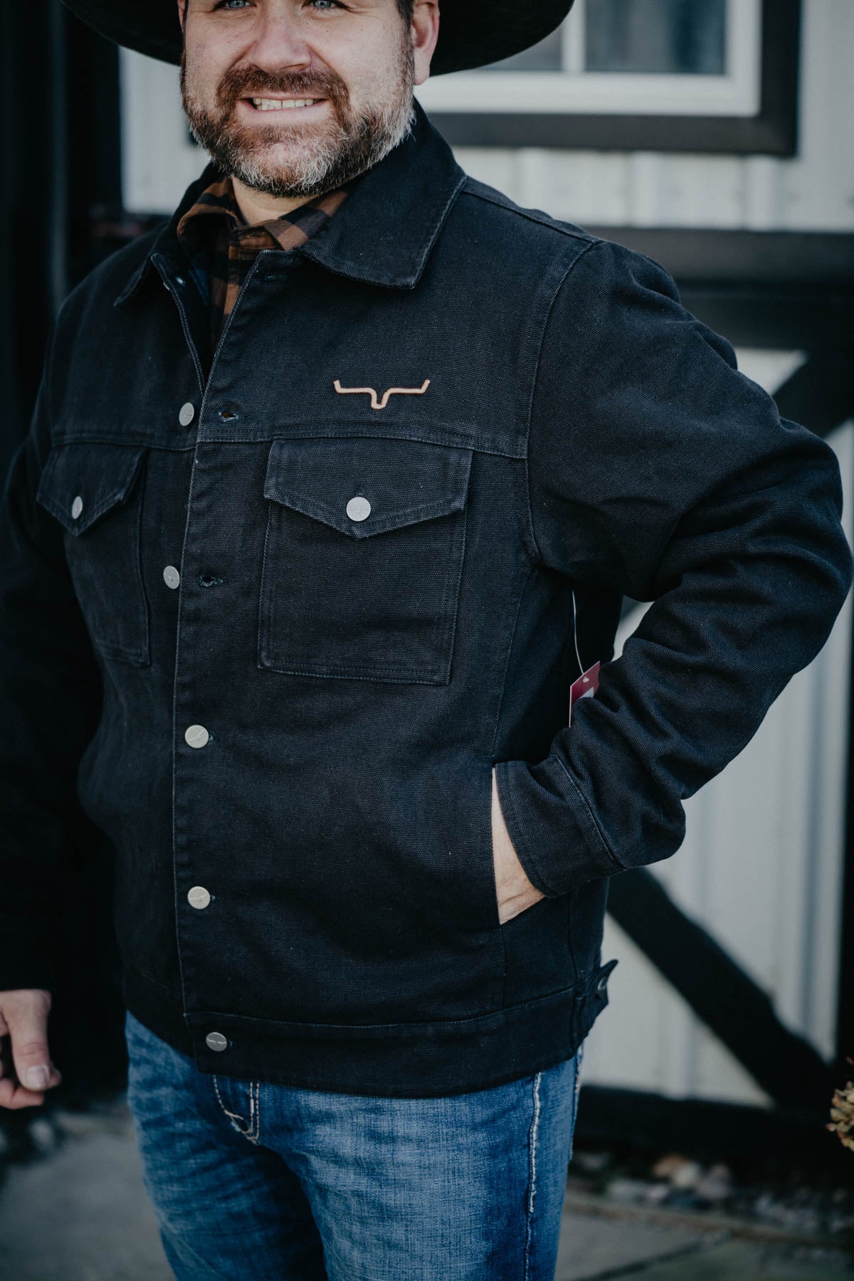'Marshall' Men's Black Flannel Lined Canvas Jacket by Kimes Ranch