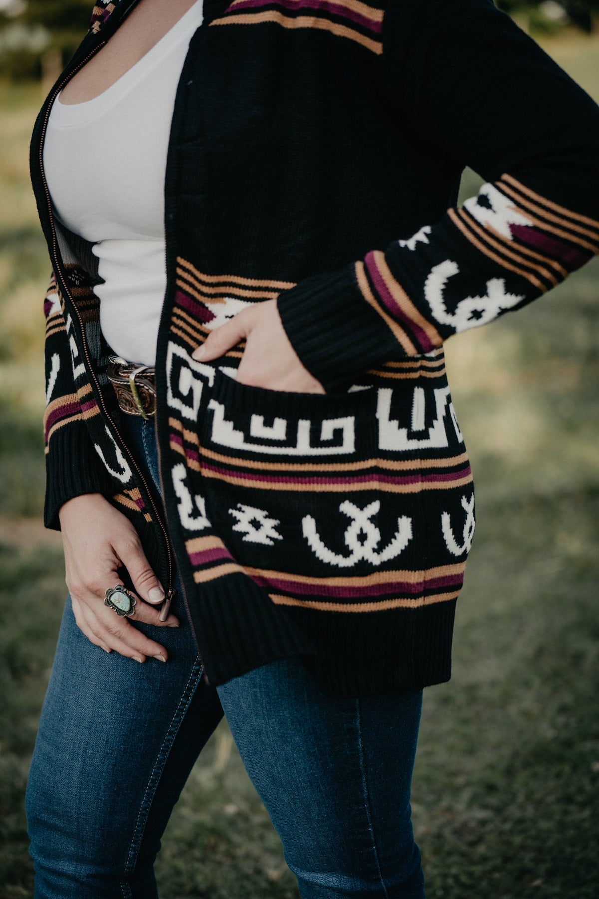 'Dacotah' Women's Black Bucking Bronc Cardigan (S - XXL)