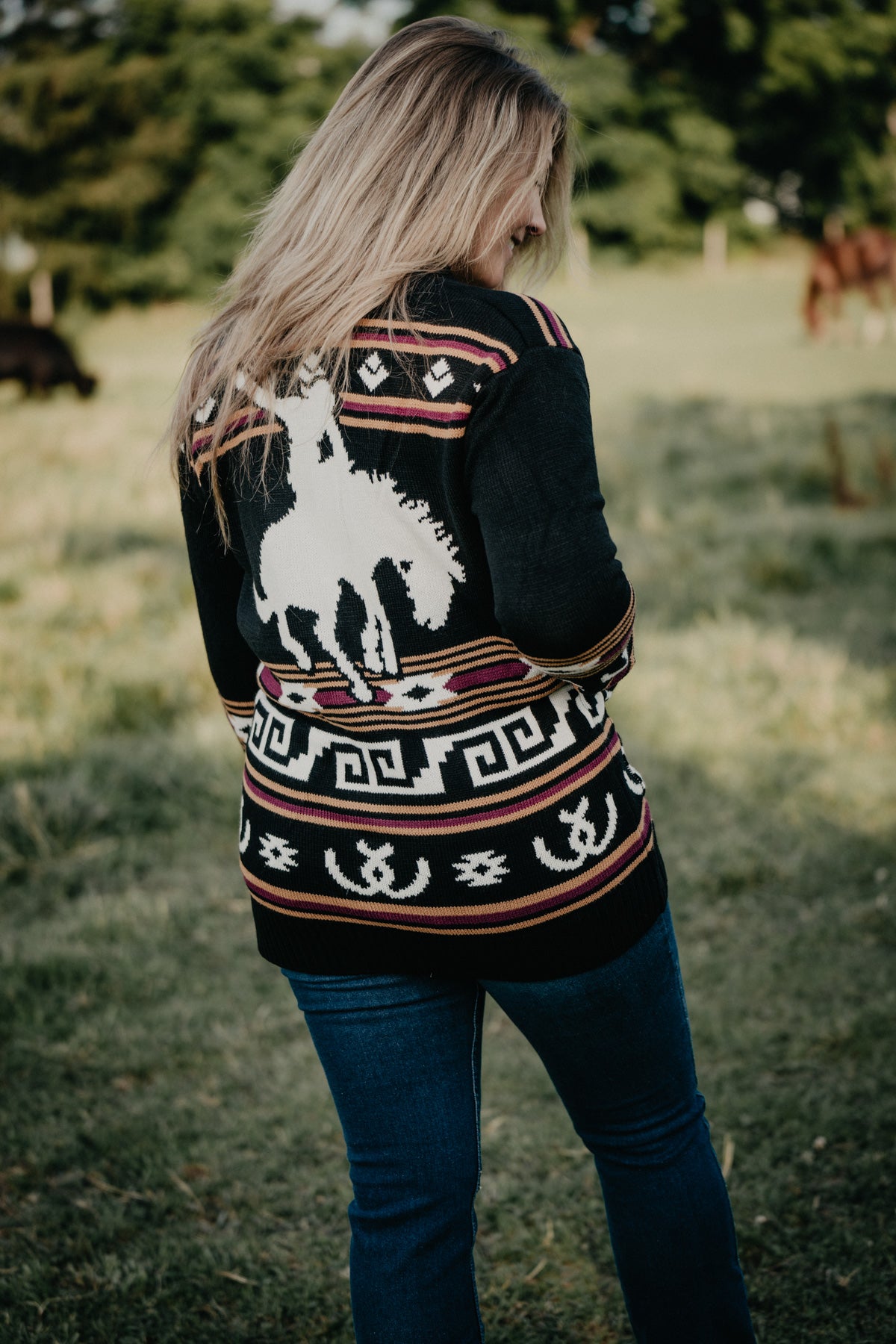 'Dacotah' Women's Black Bucking Bronc Cardigan (S - XXL)