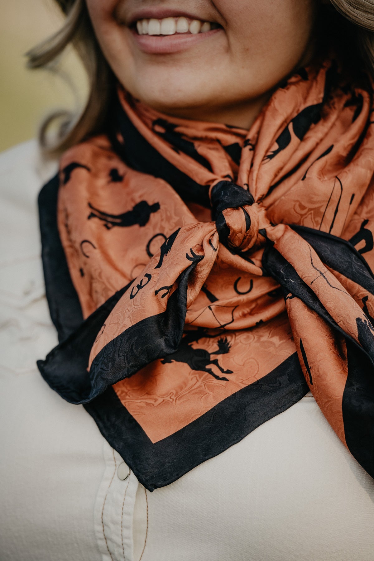 Cowboy Silhouette Printed Silk 42" X-Large Wild Rag (Charcoal & Rust)