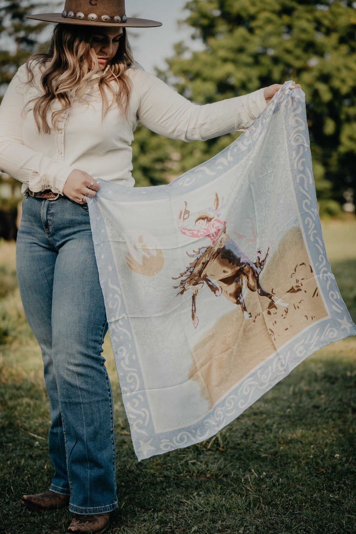 Teal Blake Blue Cowgirl 34.5" Silk Wild Rag