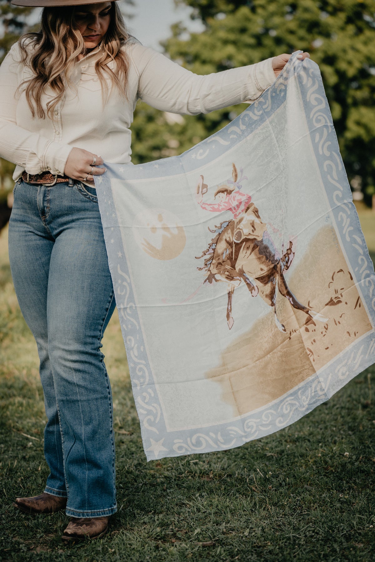 Teal Blake Blue Cowgirl 34.5" Silk Wild Rag