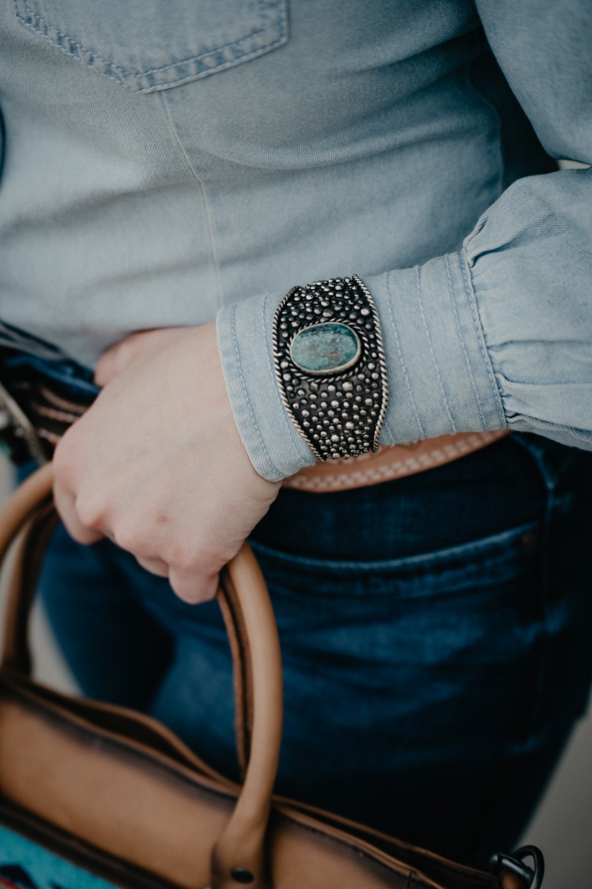 German Silver Dot Cuff with Turquoise