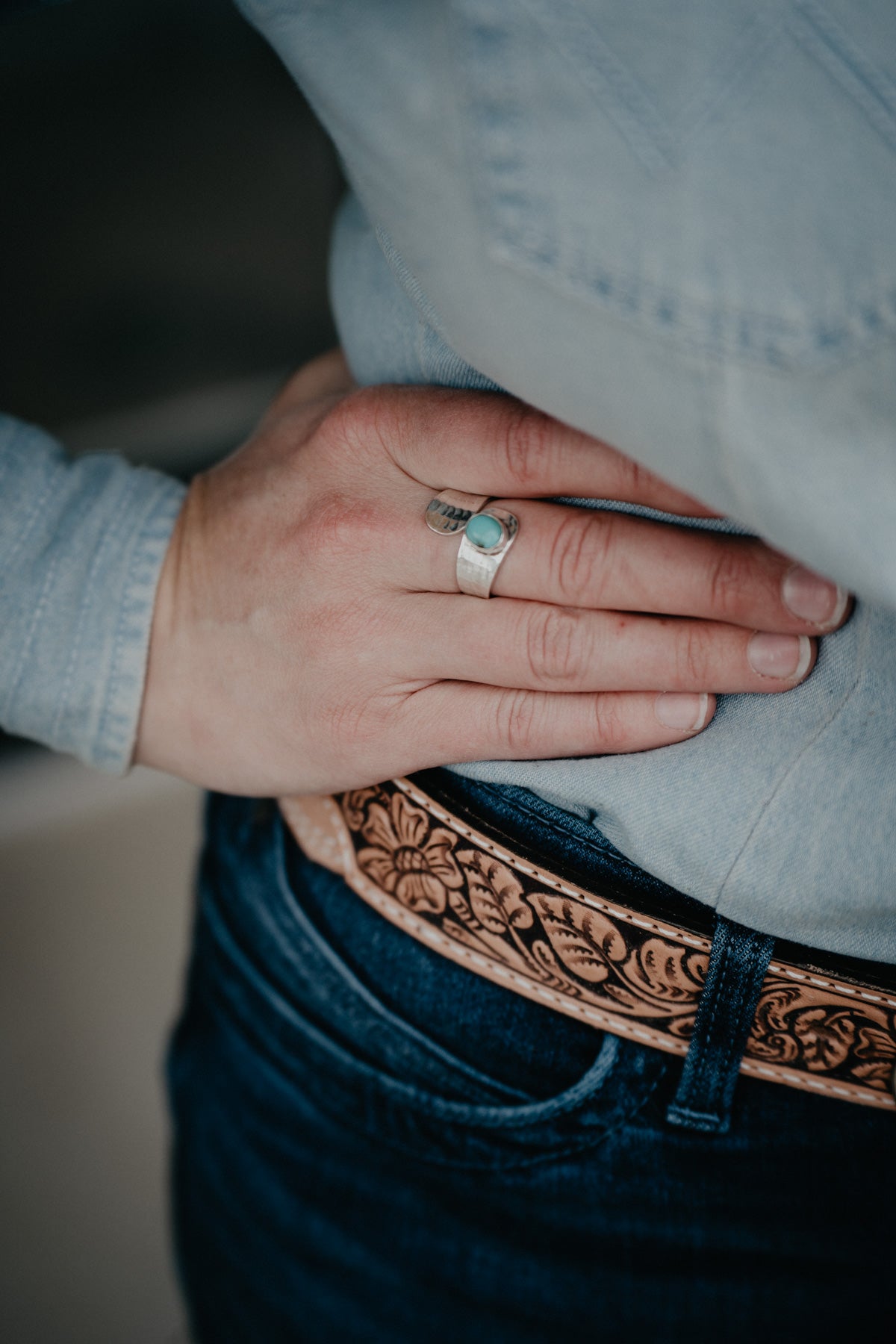 Hammered Sterling Adjustable Wrap Ring with {Turquoise or Spiny Oyster} Stone