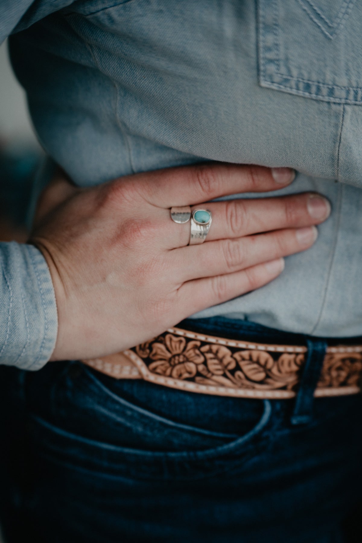 Hammered Sterling Adjustable Wrap Ring with {Turquoise or Spiny Oyster} Stone