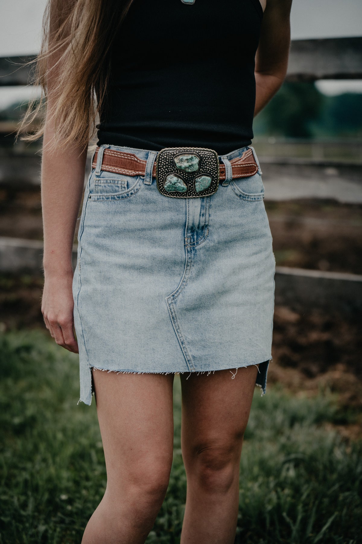 'Lainey' Uneven Hem Denim Skirt (Sizes 24-27 Only)