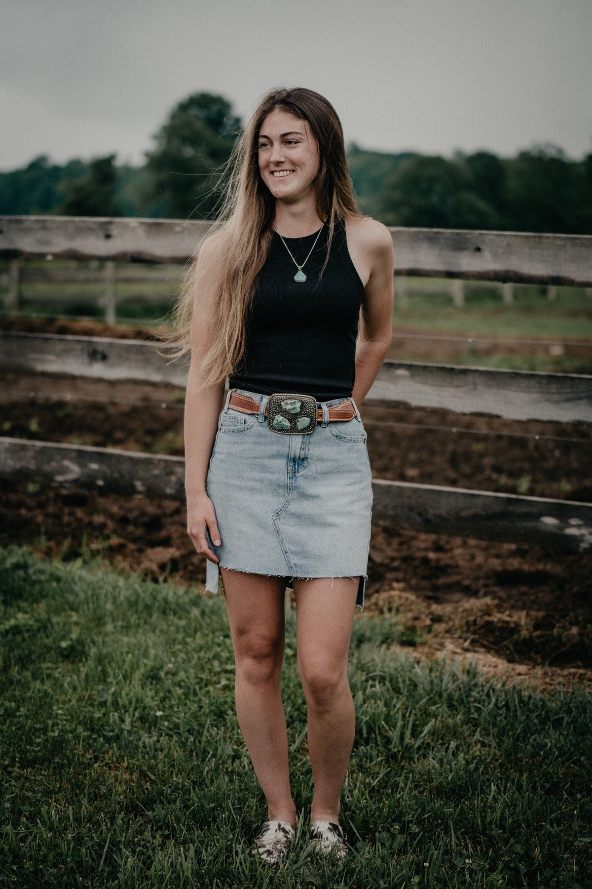 'Lainey' Uneven Hem Denim Skirt (Sizes 24-27 Only)