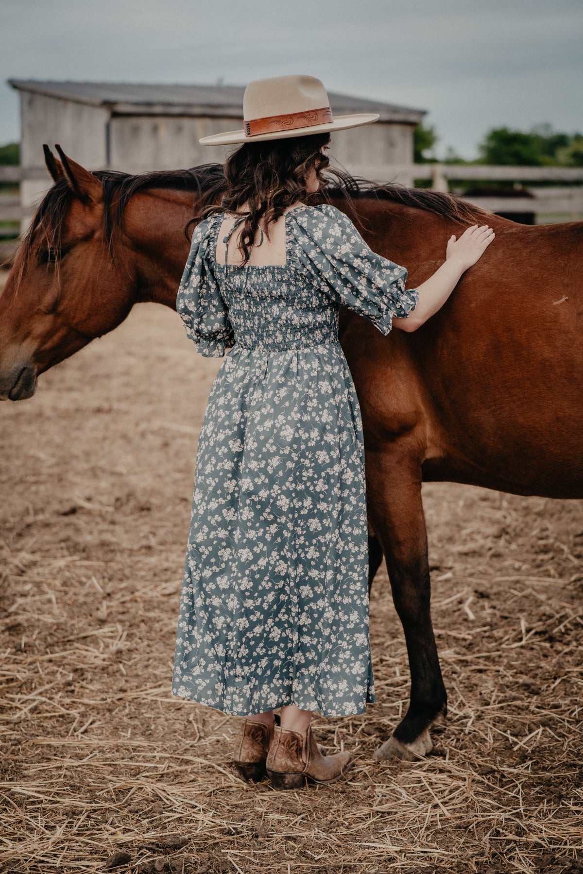 'Clayton' Floral Puff Sleeve Midi Dress (S-L)
