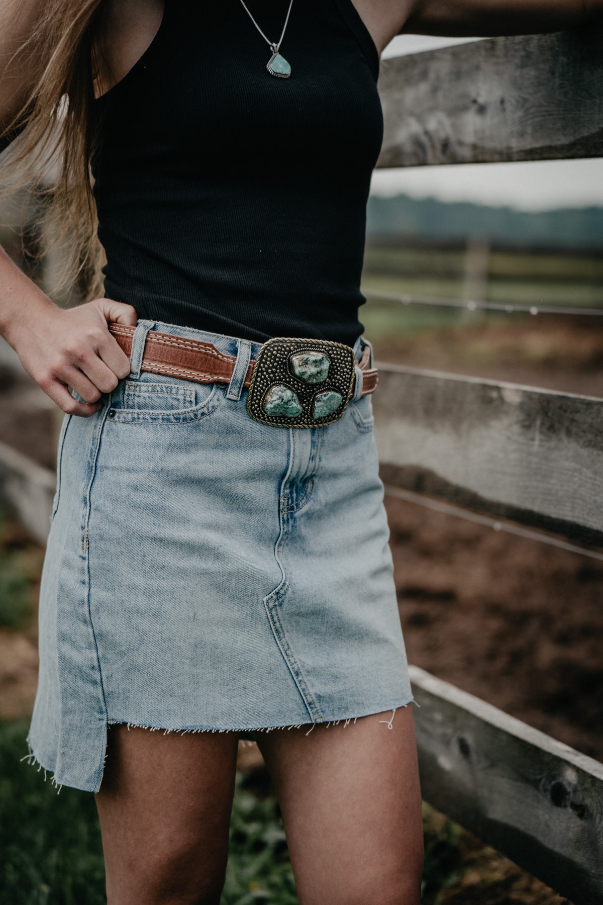 'Lainey' Uneven Hem Denim Skirt (Sizes 24-27 Only)