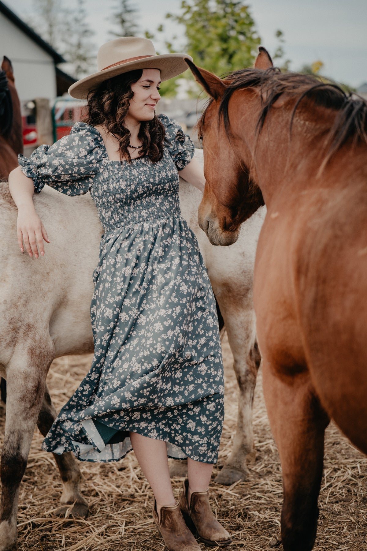'Clayton' Floral Puff Sleeve Midi Dress (S-L)