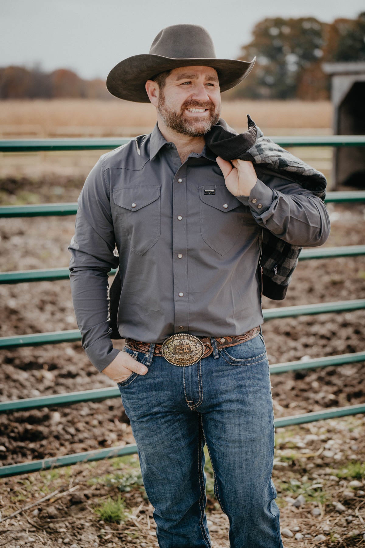 'Black Out' Men's Charcoal Long Sleeve Dress Shirt by Kimes Ranch