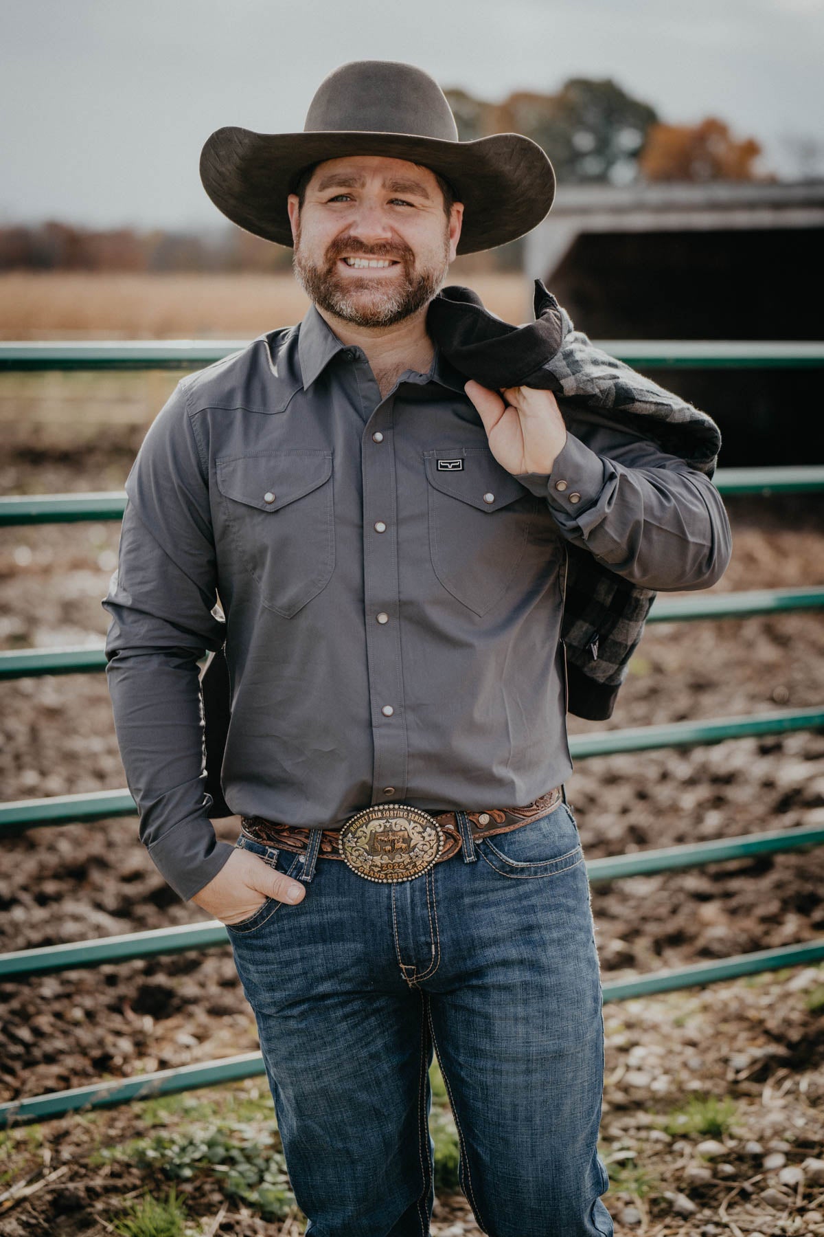 'Black Out' Men's Charcoal Long Sleeve Dress Shirt by Kimes Ranch