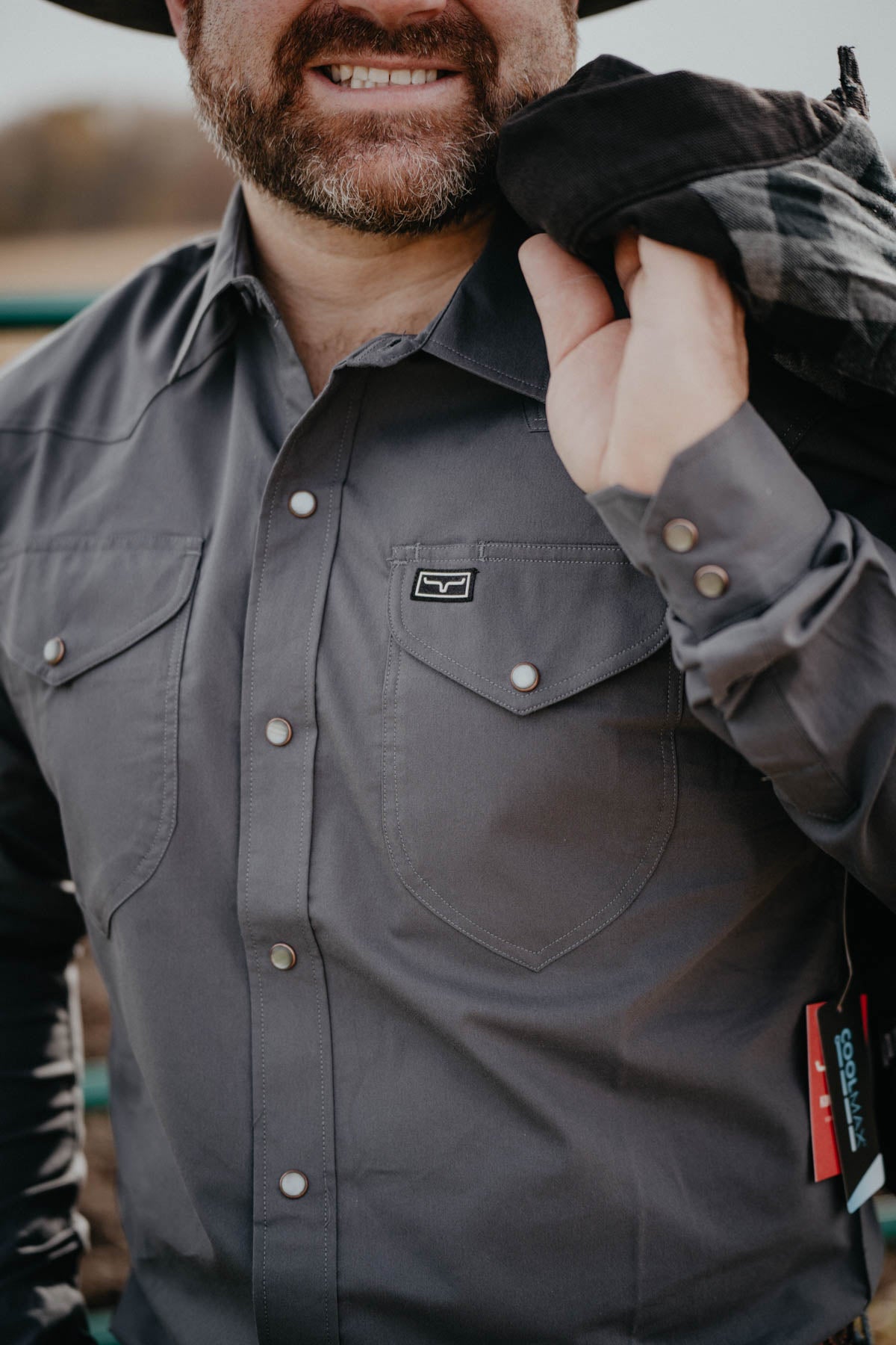 'Black Out' Men's Charcoal Long Sleeve Dress Shirt by Kimes Ranch