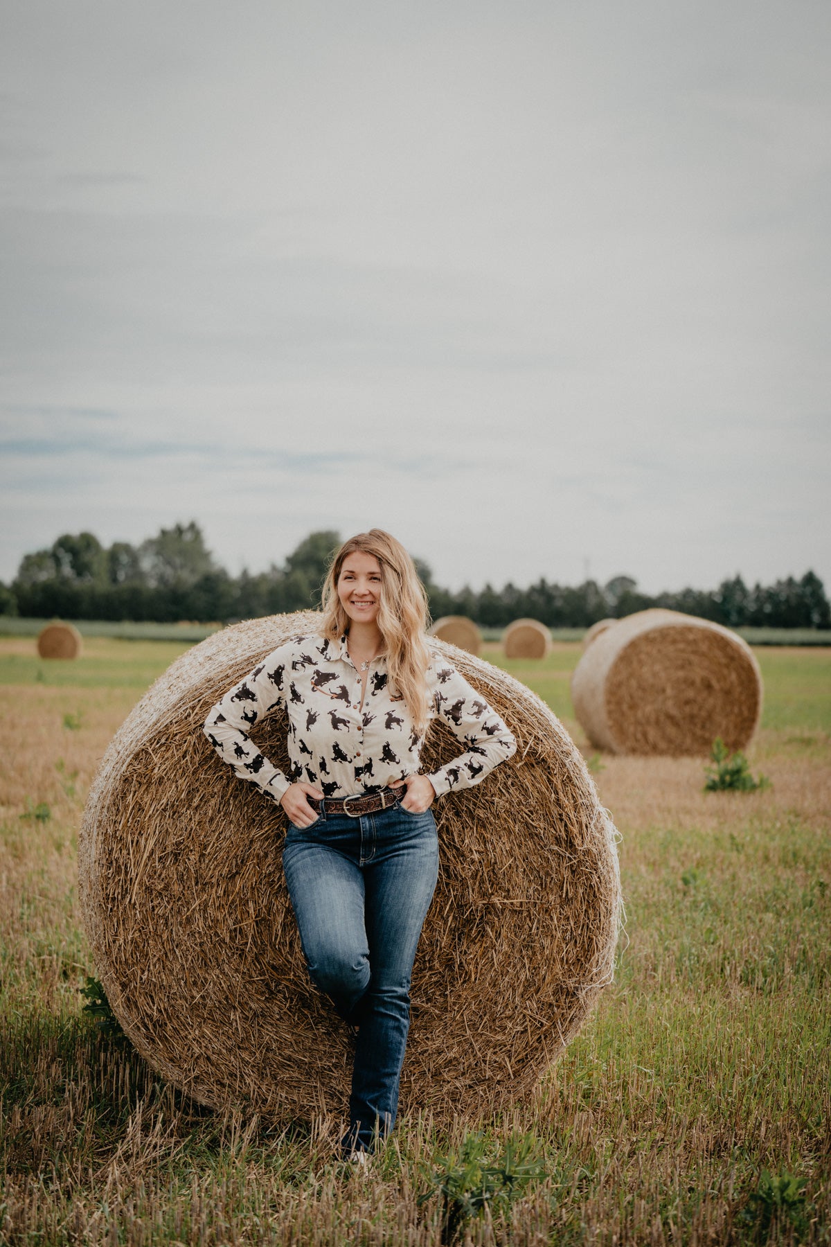 Women's Bronc Print Cream Pearl Snap (XS - XXL)