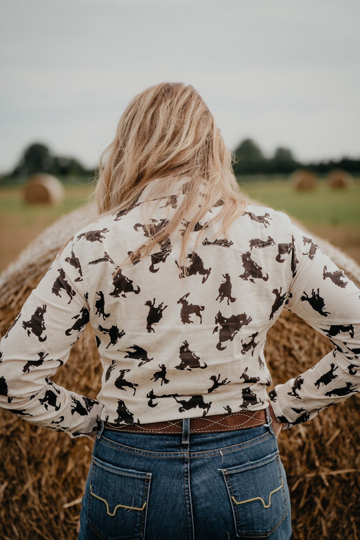 Women's Bronc Print Cream Pearl Snap (XS - XXL)