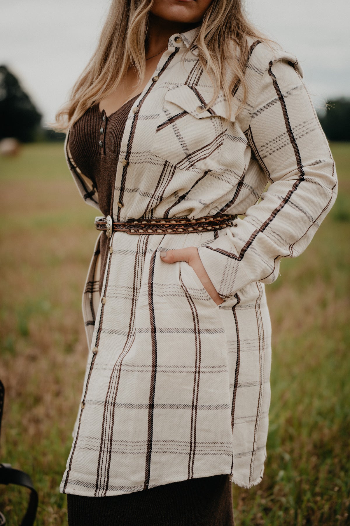 'Amal' Cream Plaid Shacket/Dress by Tasha Polizzi (S - XL)