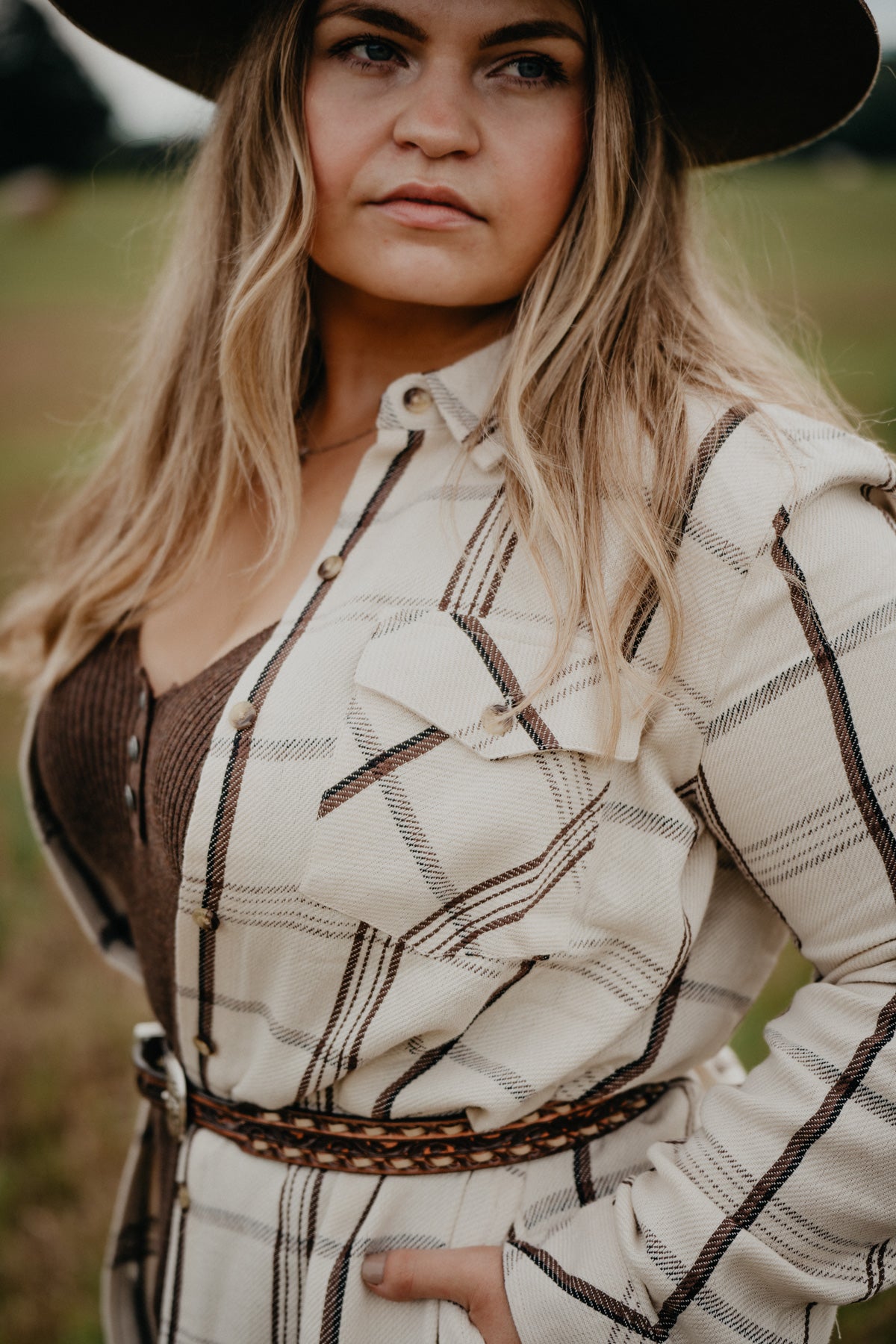 'Amal' Cream Plaid Shacket/Dress by Tasha Polizzi (S - XL)