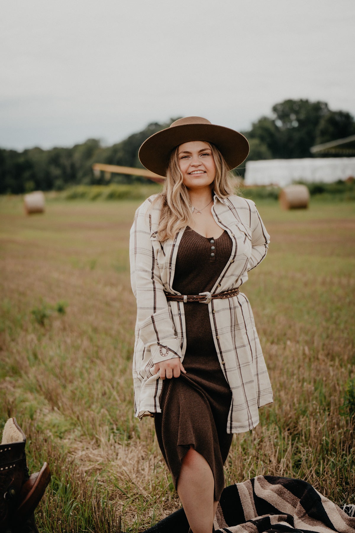 'Amal' Cream Plaid Shacket/Dress by Tasha Polizzi (S - XL)