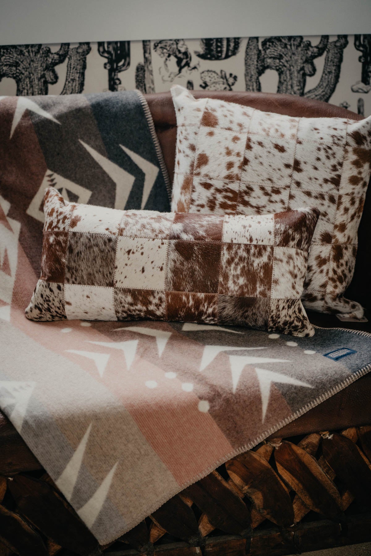 12 X 24" Cowhide Patchwork Lumbar Pillows