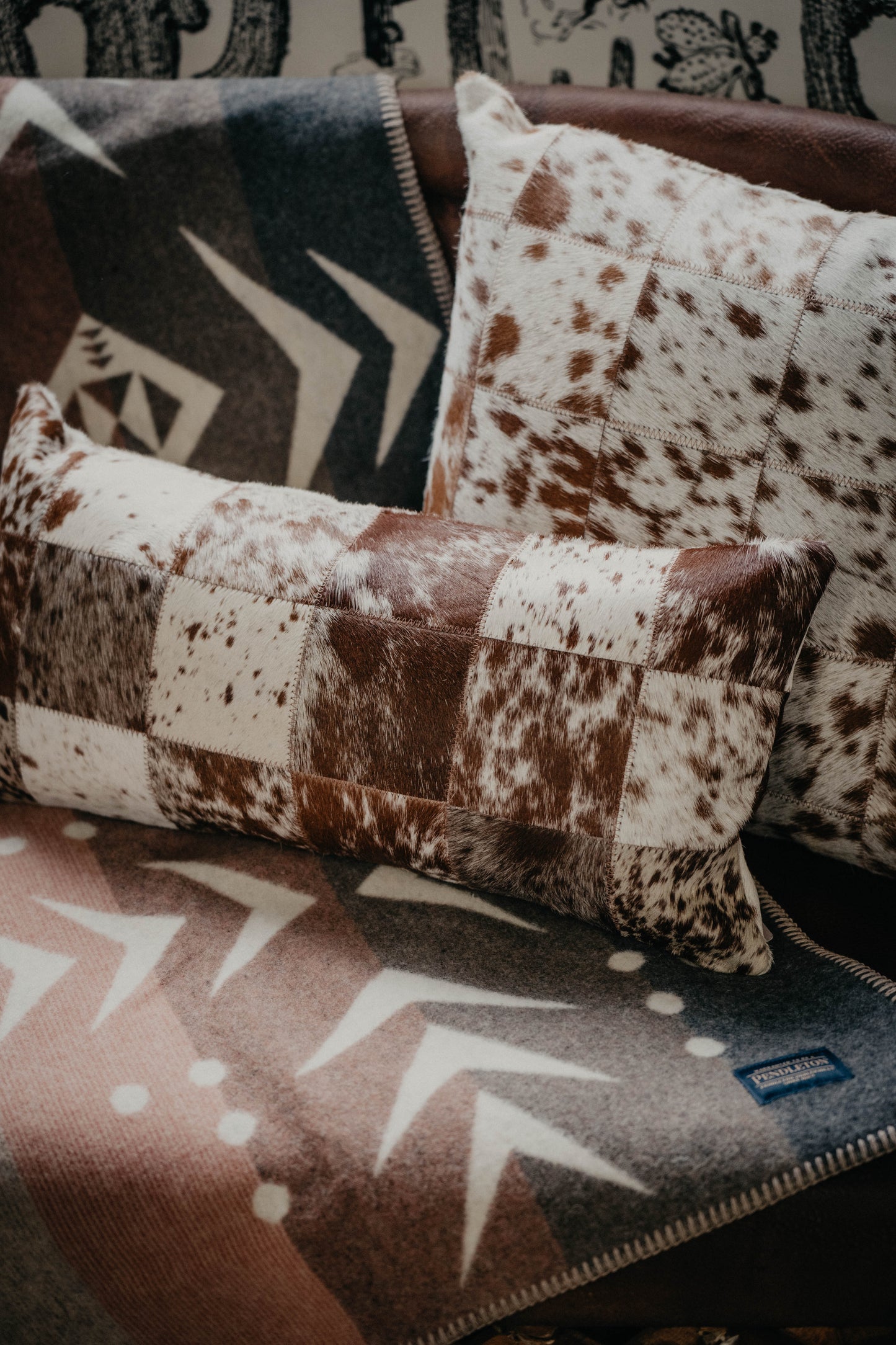 12 X 24" Cowhide Patchwork Lumbar Pillows