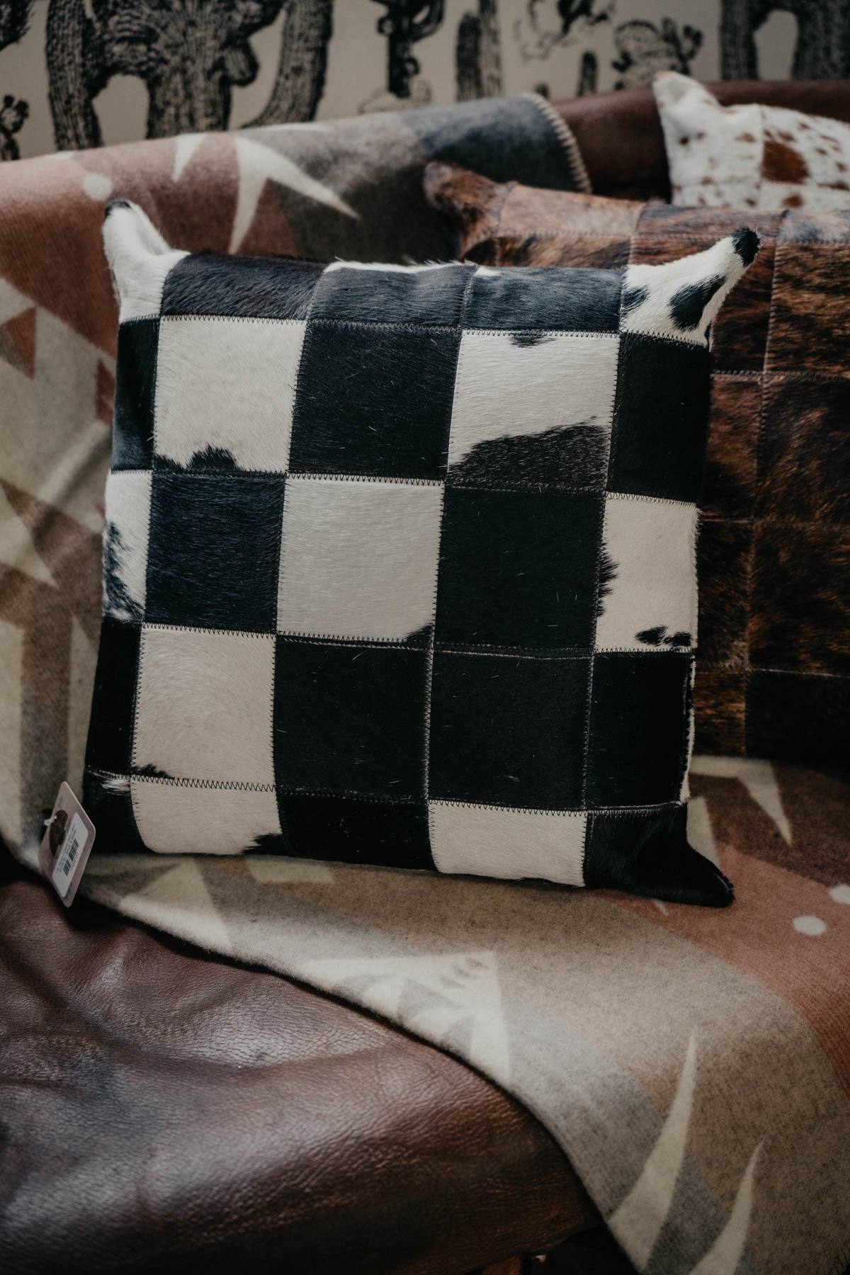 20" Square Cowhide Patchwork Pillows
