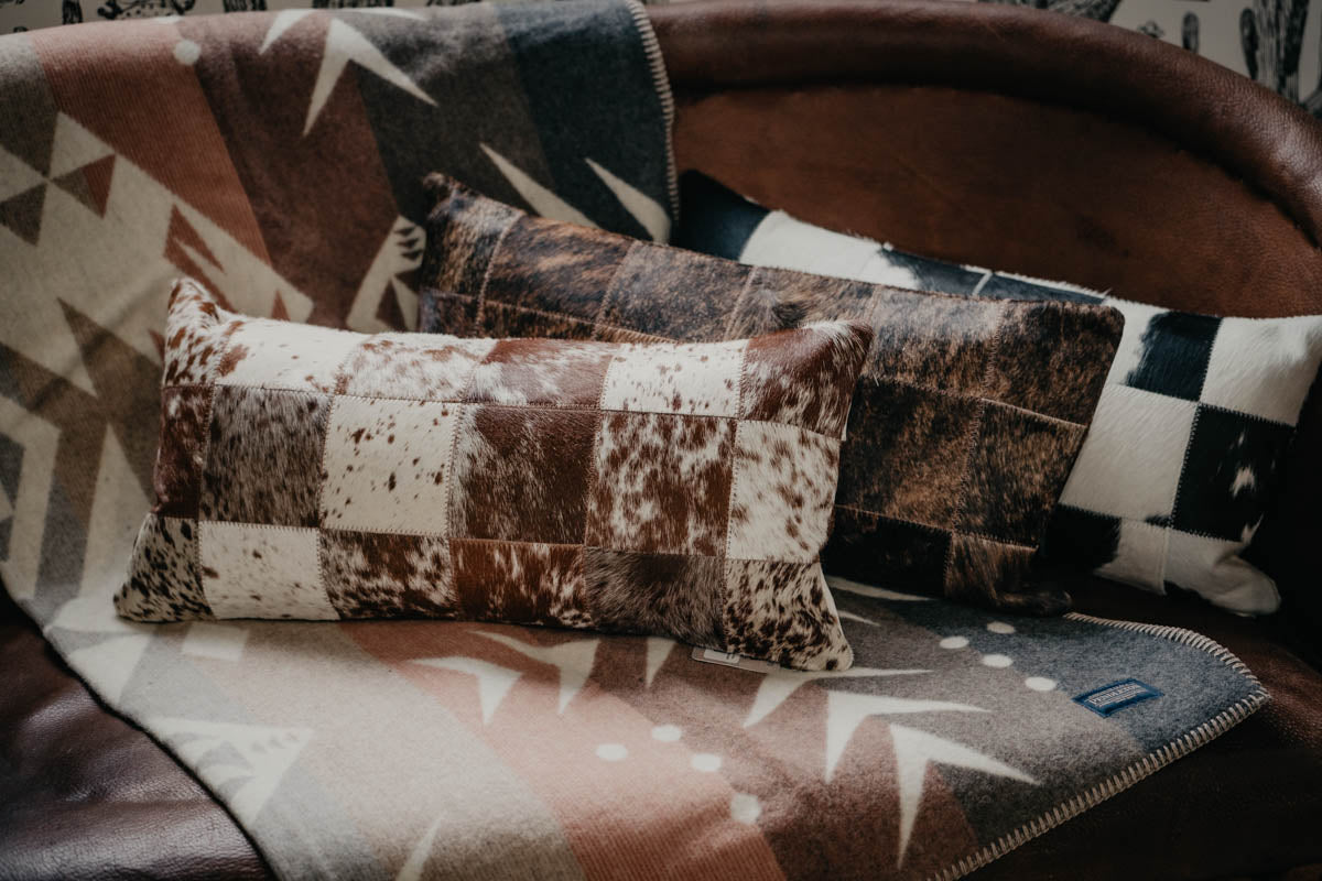 12 X 24" Cowhide Patchwork Lumbar Pillows