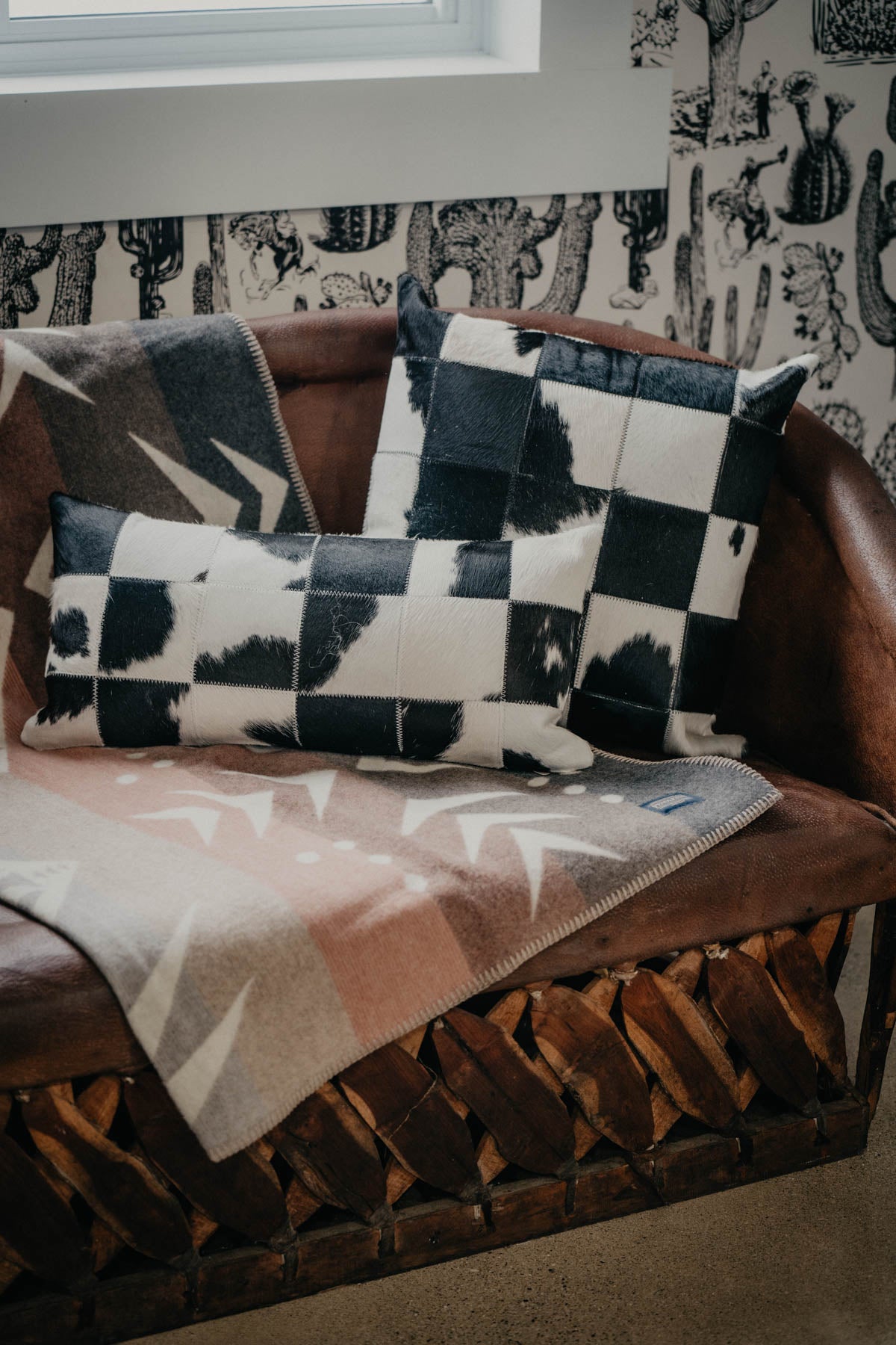 12 X 24" Cowhide Patchwork Lumbar Pillows