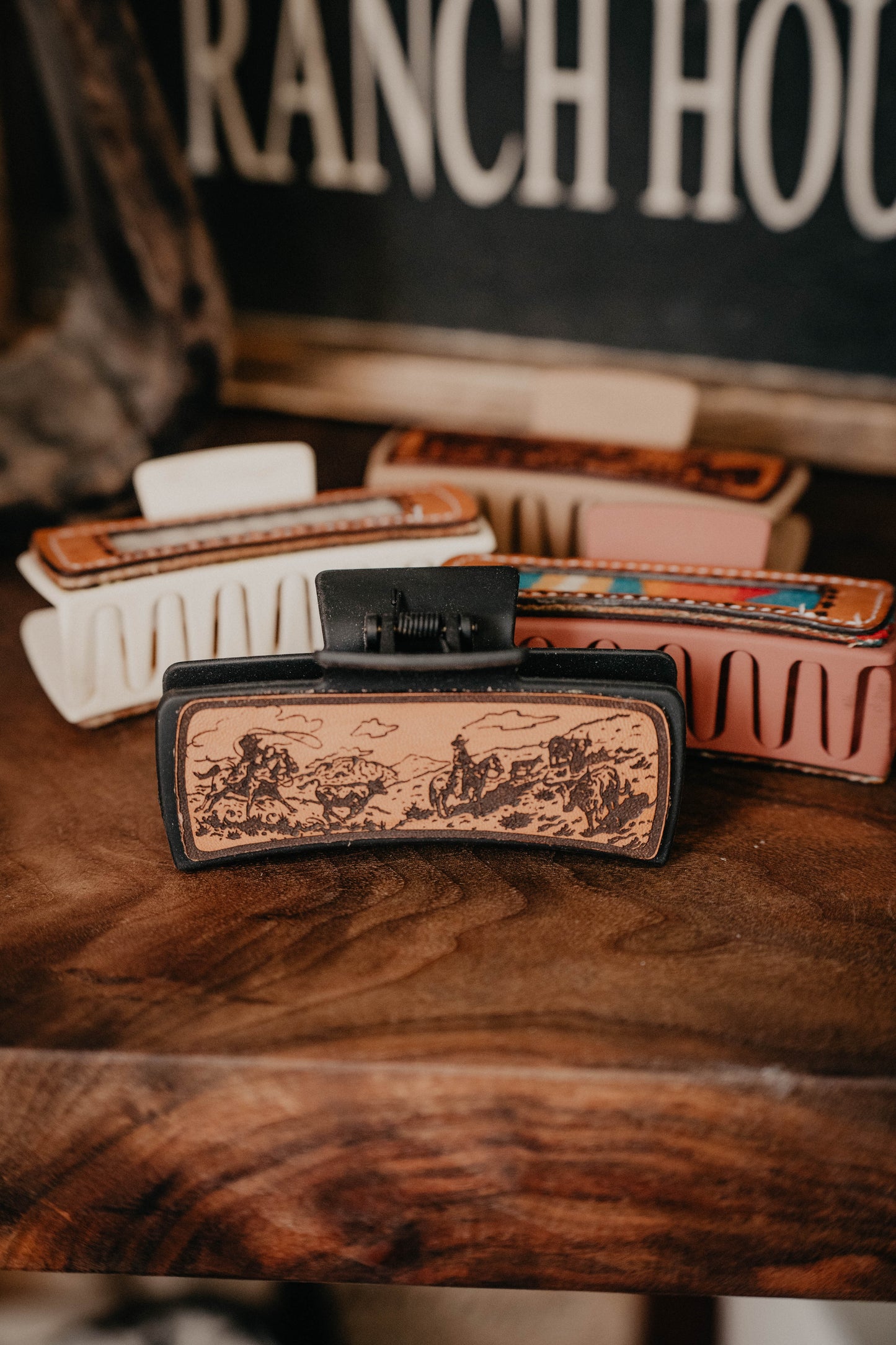 Leather & Pendleton Tooled Claw Clips (4 Options)
