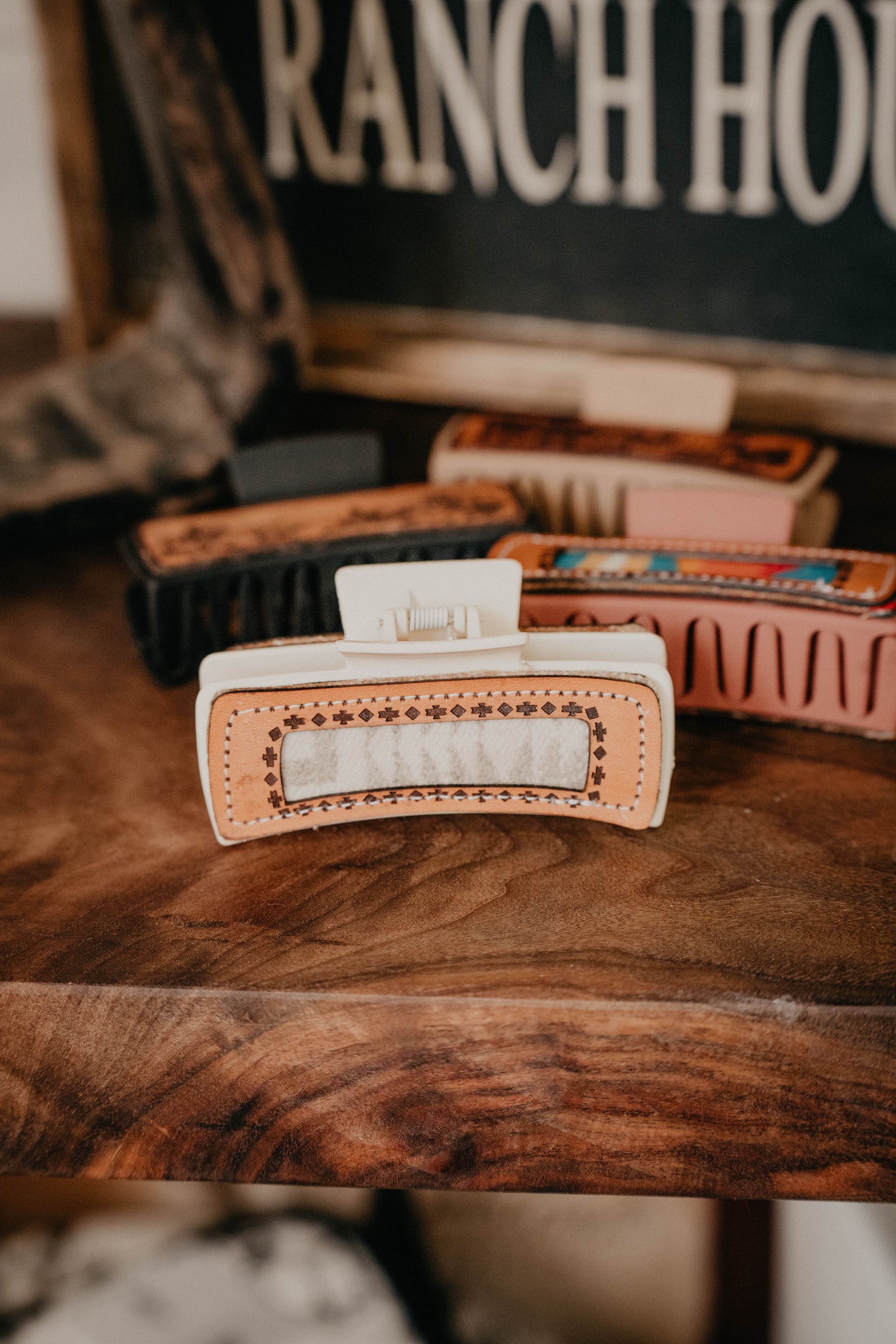 Leather & Pendleton Tooled Claw Clips (4 Options)
