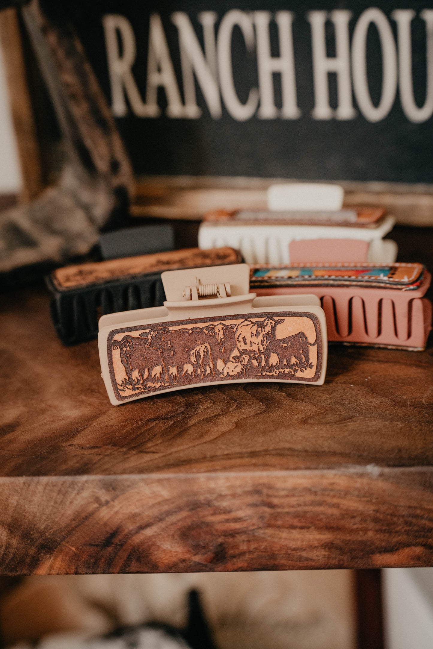 Leather & Pendleton Tooled Claw Clips (4 Options)