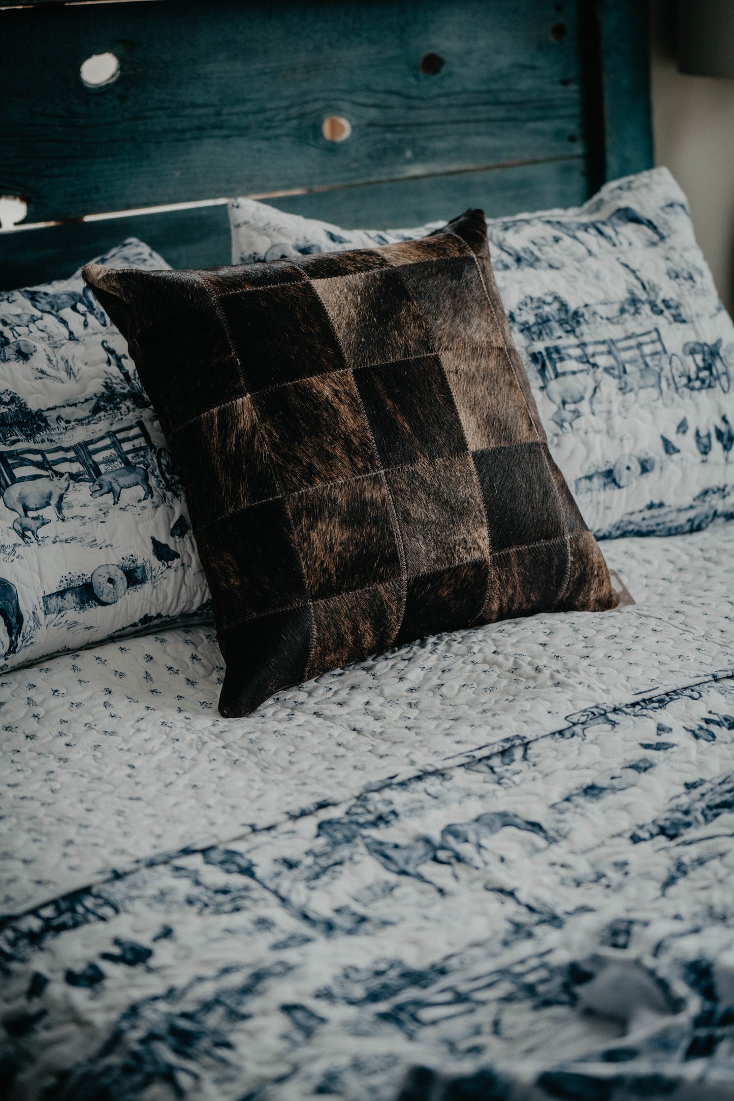 20" Square Cowhide Patchwork Pillows