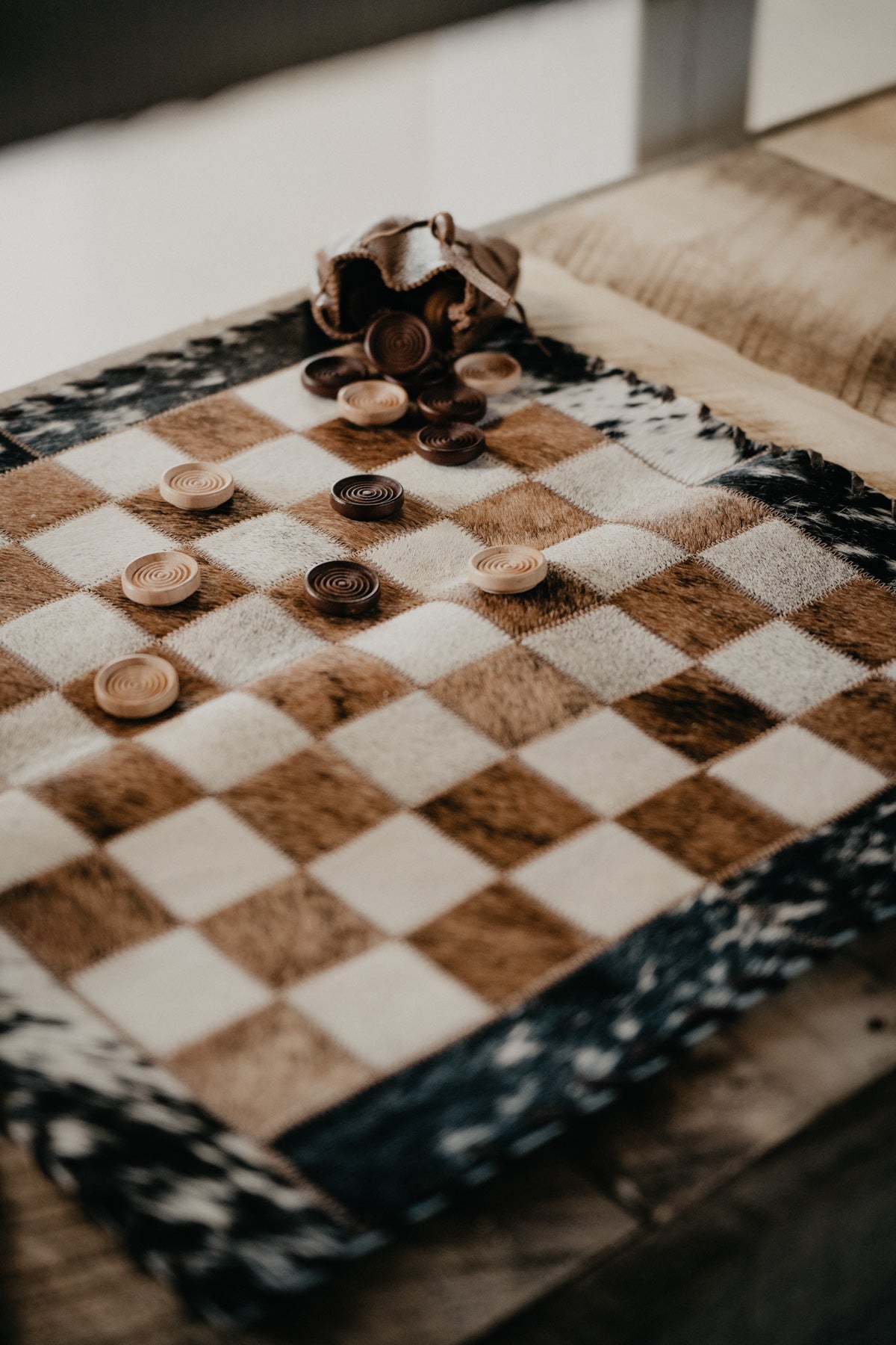 Cowhide & Leather Checker board