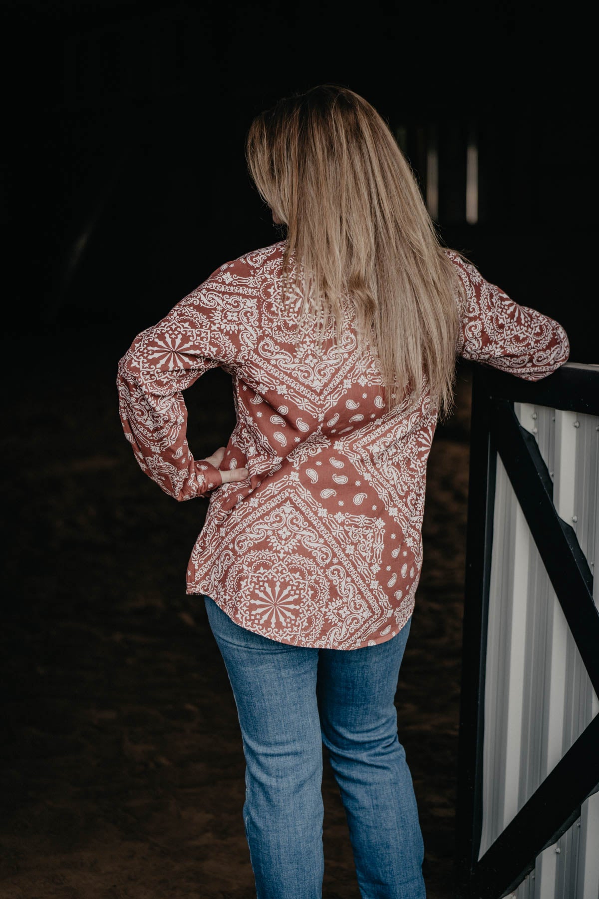 'Rusty Rose' Wine Bandanna Print Pearl Snap (S - XXL)