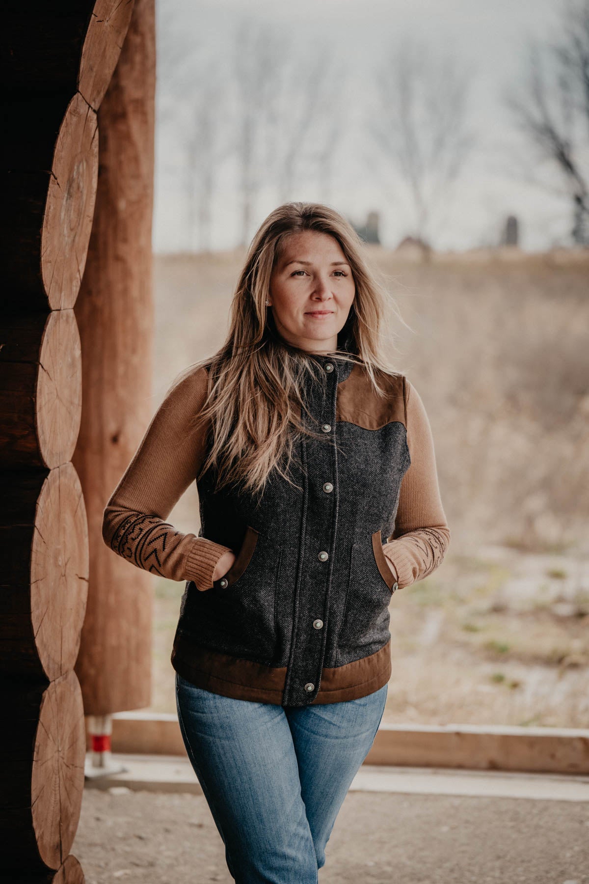 'Channel' Charcoal Herringbone Wool Vest by Madison Creek (XS - XXL)