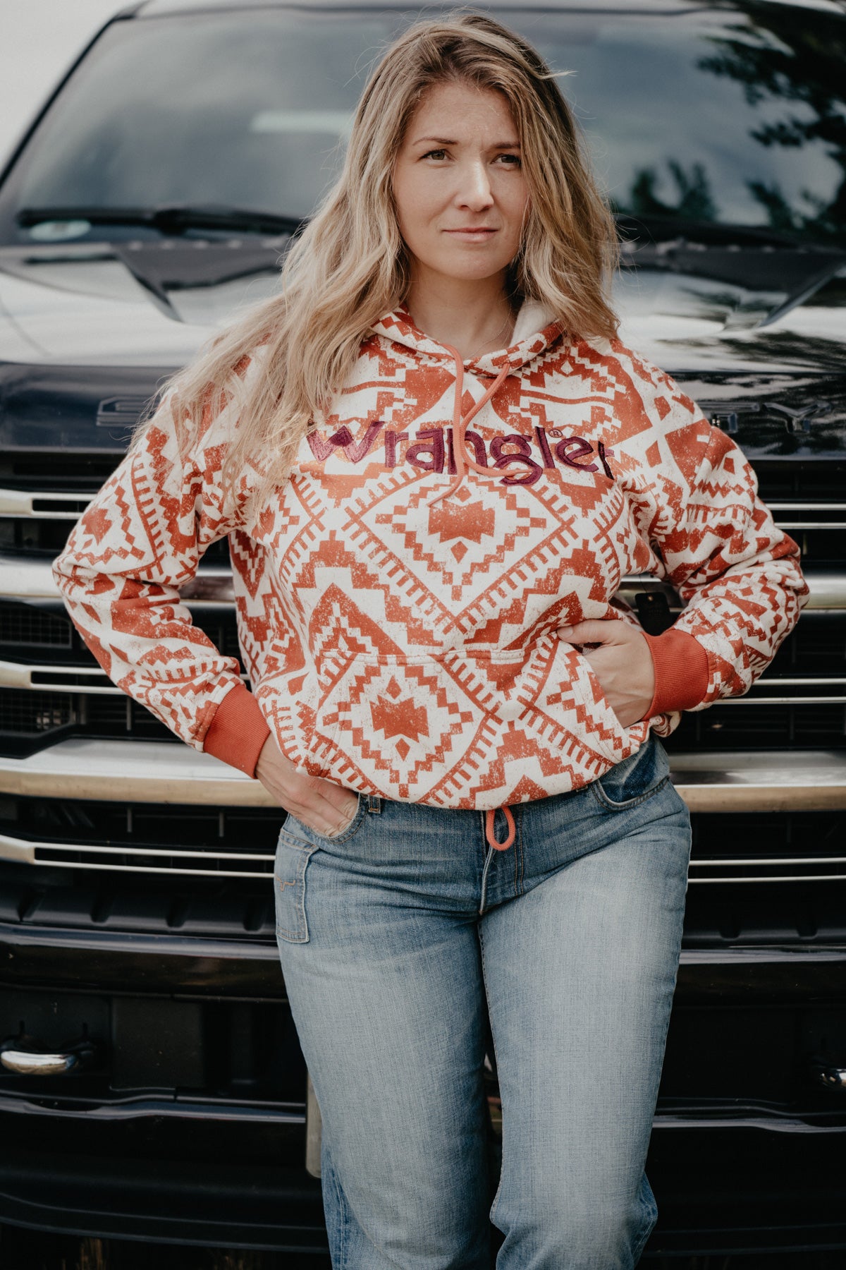 'Devon' Orange Aztec Cinched Wrangler Hoodie (S-XXL)