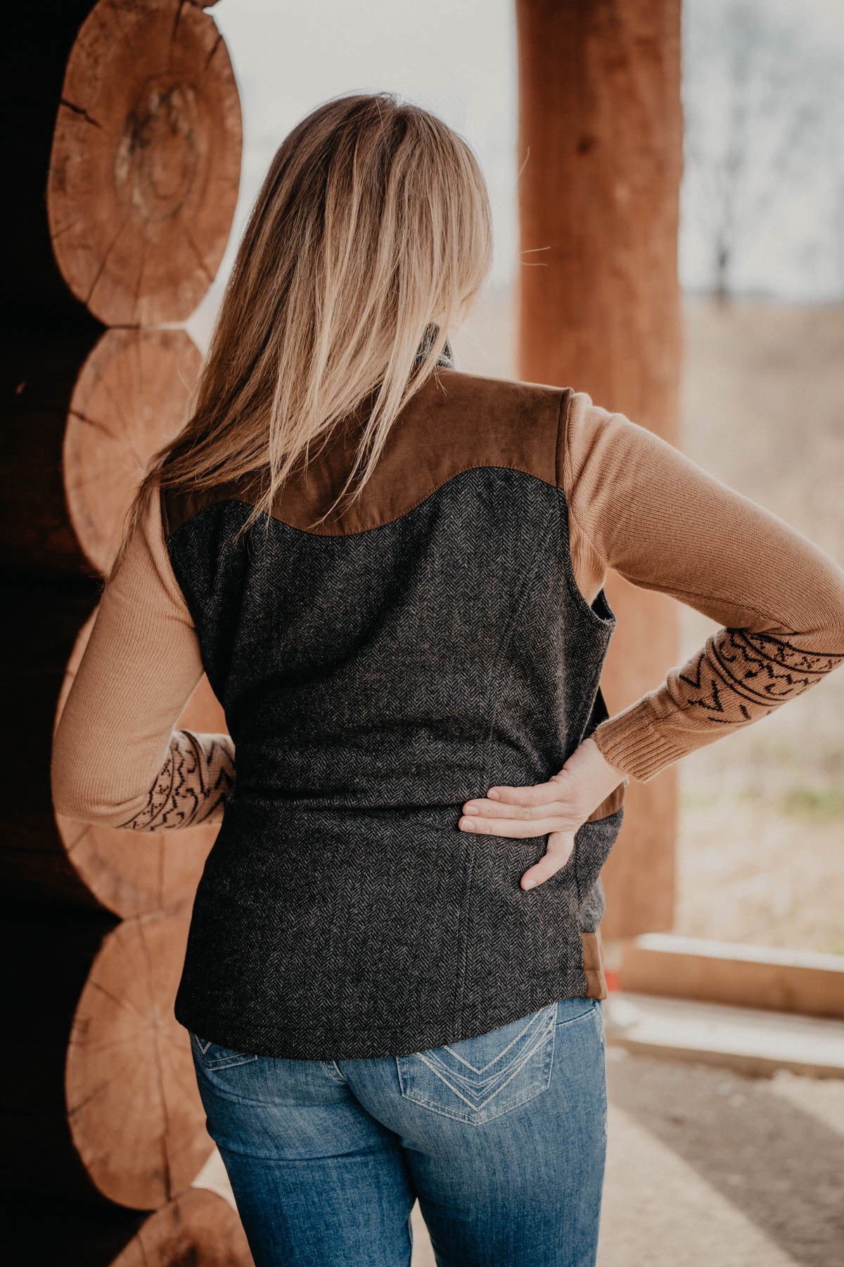 'Channel' Charcoal Herringbone Wool Vest by Madison Creek (XS - XXL)