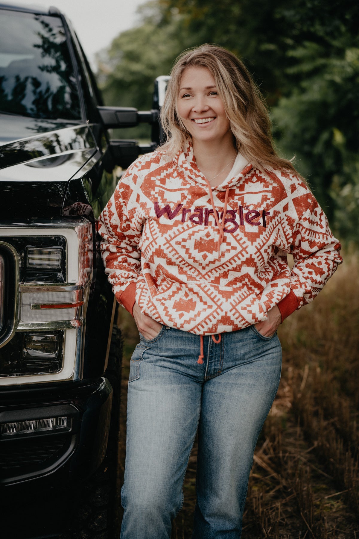 'Devon' Orange Aztec Cinched Wrangler Hoodie (S-XXL)
