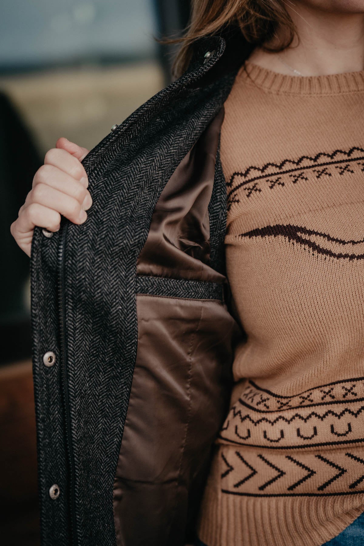 'Channel' Charcoal Herringbone Wool Vest by Madison Creek (XS - XXL)