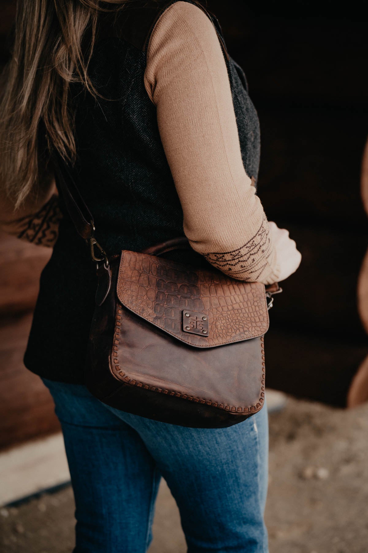 'Dakota' Catalina Leather Croc Crossbody by STS Ranchwear