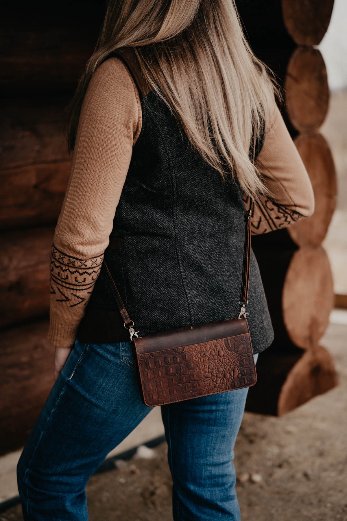 'Evie' Catalina Leather Croc Crossbody Organizer Wallet by STS Ranchwear