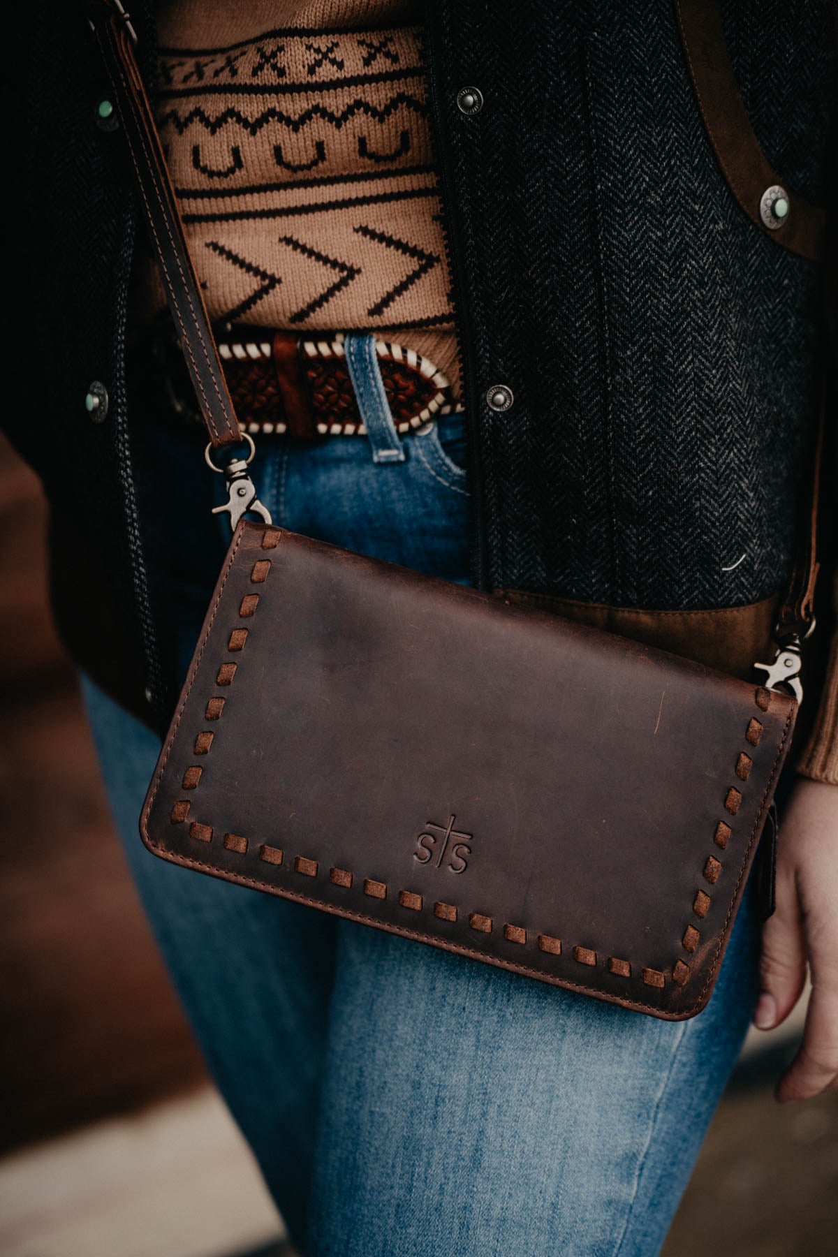 'Evie' Catalina Leather Croc Crossbody Organizer Wallet by STS Ranchwear