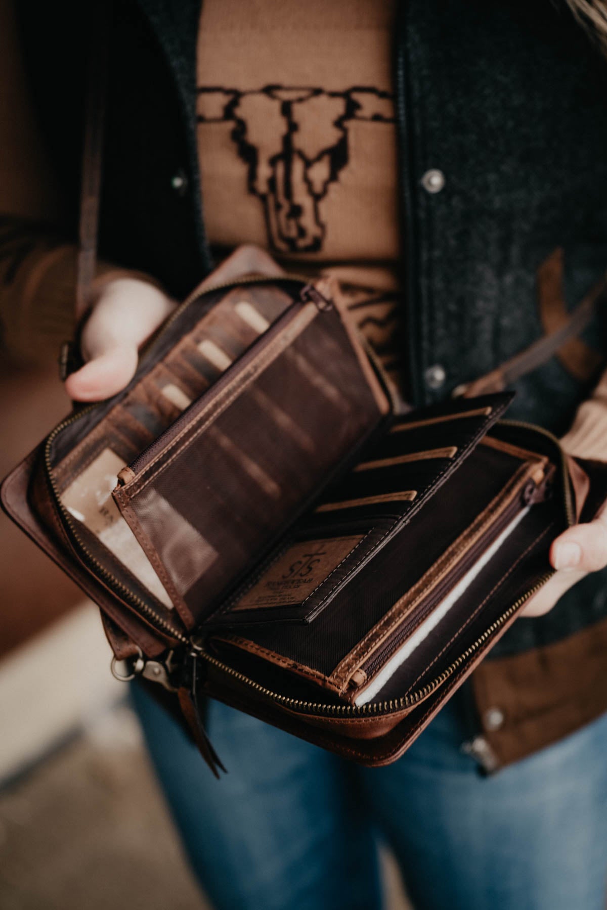 'Evie' Catalina Leather Croc Crossbody Organizer Wallet by STS Ranchwear