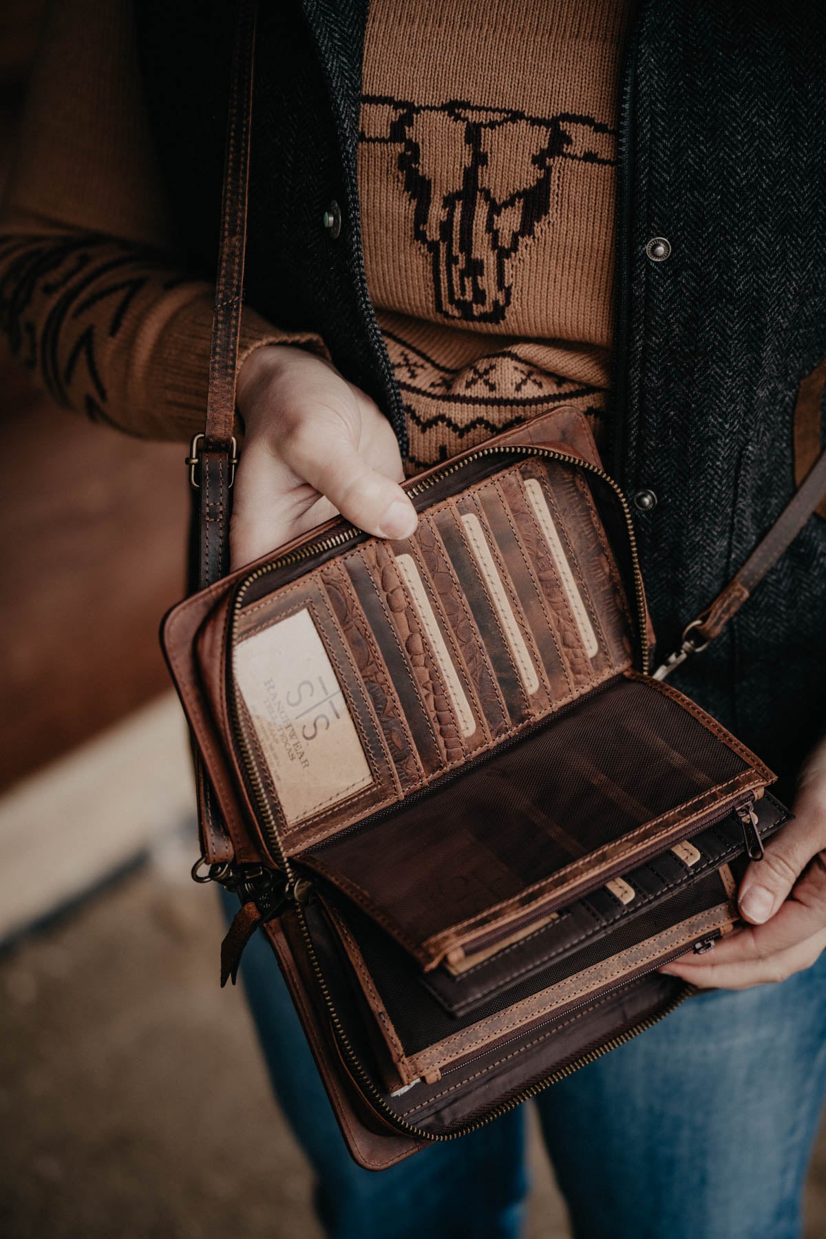 'Evie' Catalina Leather Croc Crossbody Organizer Wallet by STS Ranchwear