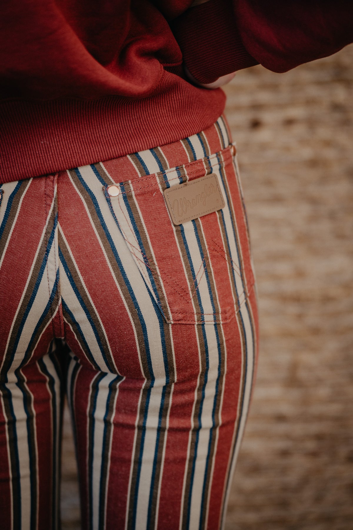 'Road Runner' Wrangler Lainey Wilson Red Striped Flare Jeans (25-34)