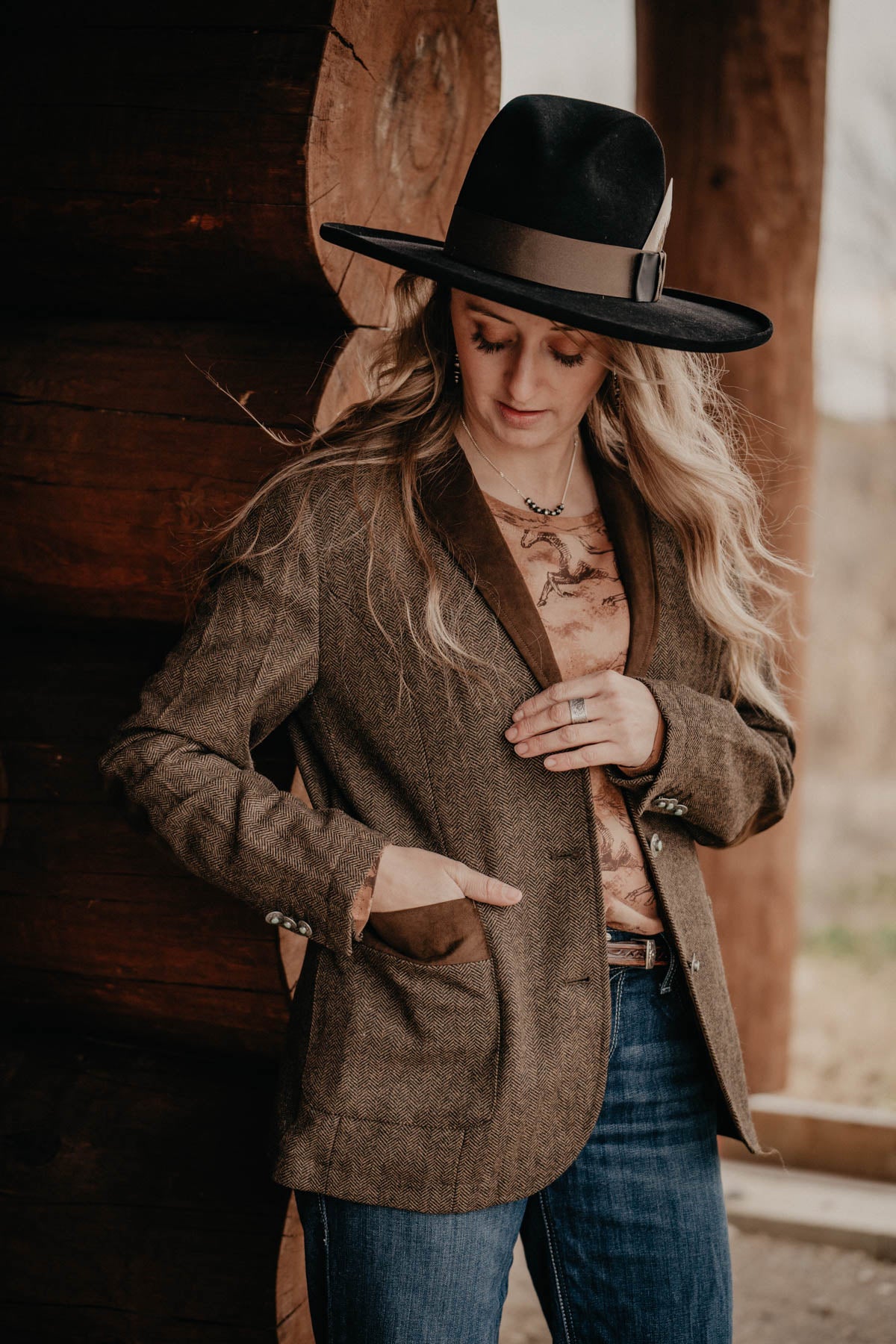 'Katmai' Brown Wool Blazer Herringbone by Madison Creek (XS - XL)