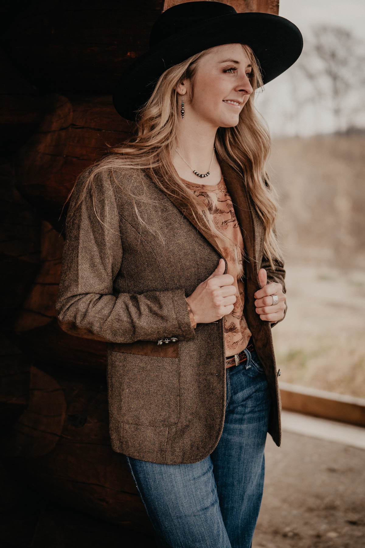 'Katmai' Brown Wool Blazer Herringbone by Madison Creek (XS - XL)