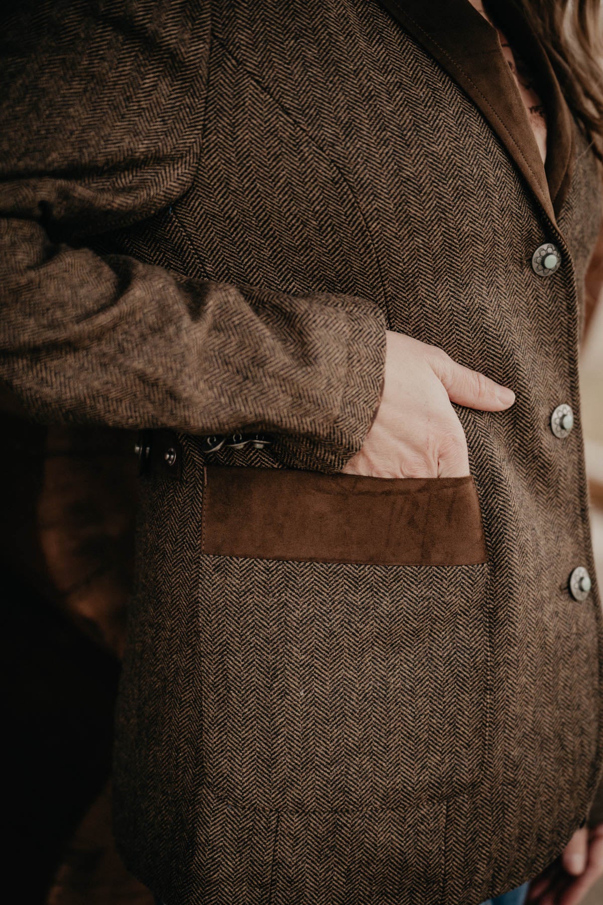 'Katmai' Brown Wool Blazer Herringbone by Madison Creek (XS - XL)