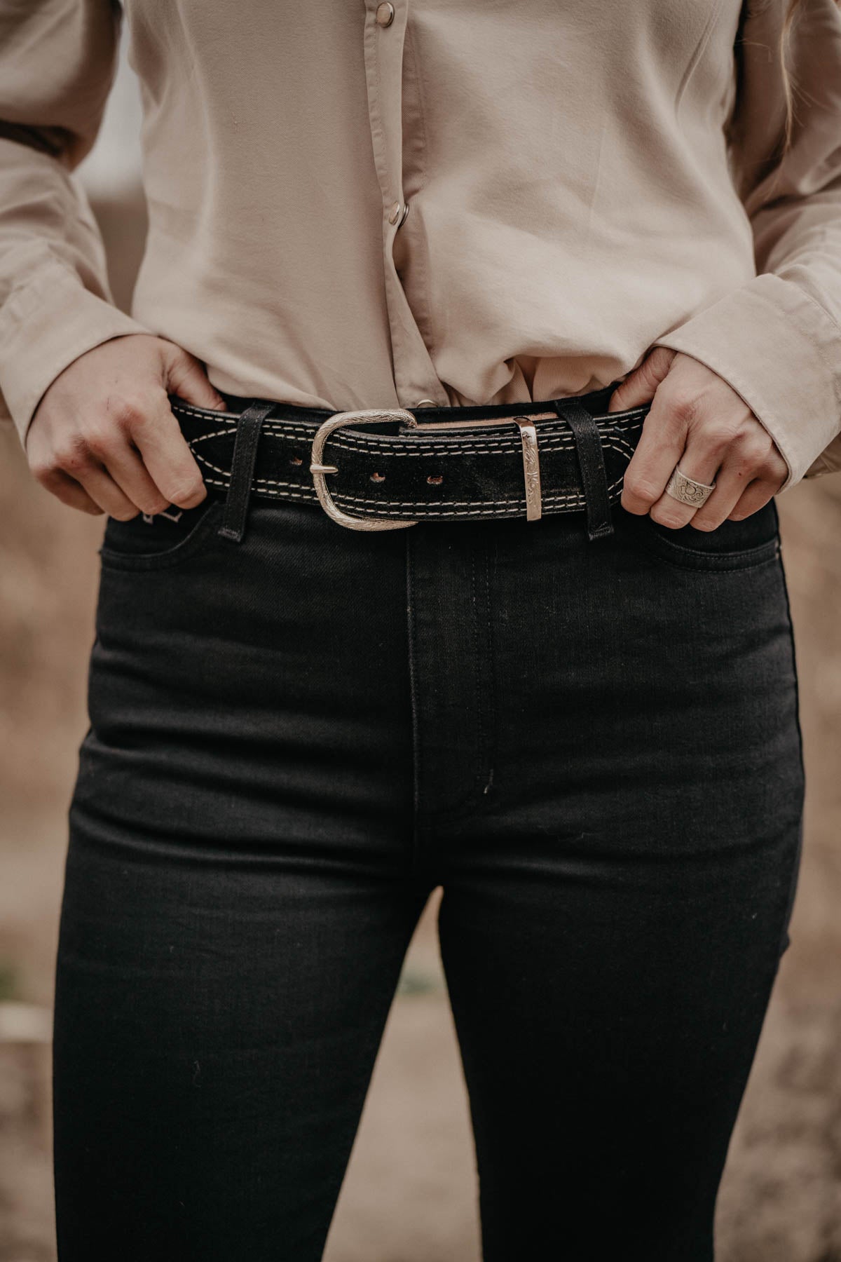 Black Suede Figure 8 Belt by Double J (1 1/2")