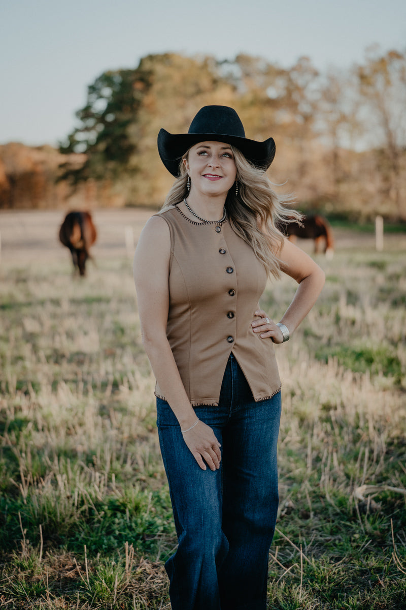 'Donna' Contrast Whipstitch Trim Button Down Vest (S-L)